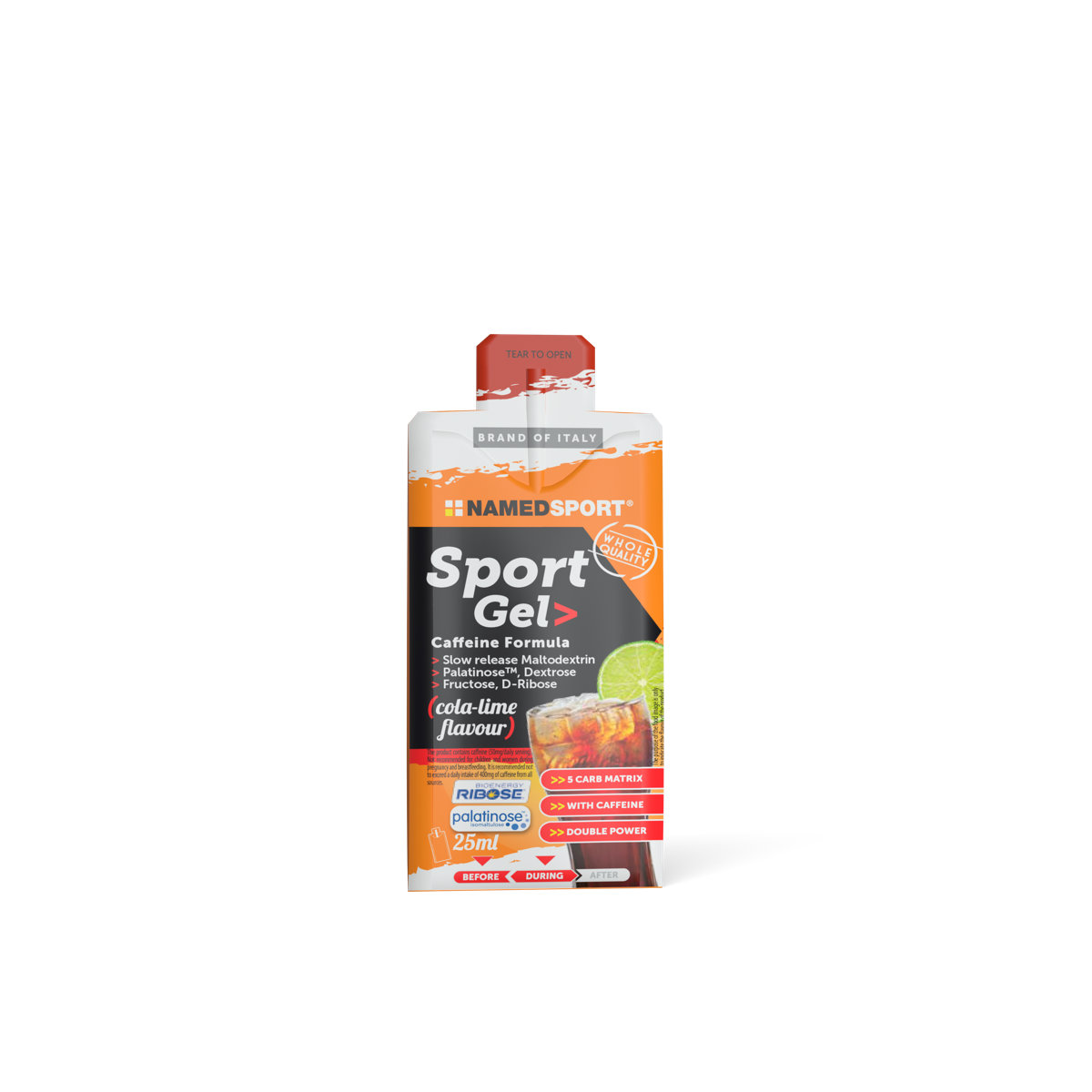 Gel energetico con Maltodestrine, Caffeina, D-Ribosio e Isomaltulosio PalatinoseTM SPORT GEL> Cola Lime - 25ml (Named Sport)